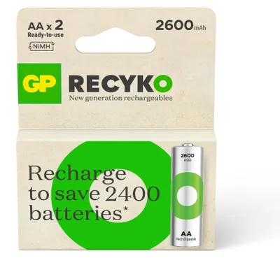 Productafbeelding van Recyko universele oplaadbare batterijen, type LR6 AA, 2600 mAh