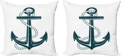Produktbild von ABAKUHAUS Navy White Kissenbezug Set (2Stück), Iconic Symbol des Maritime Seeanker mit einem Seil Monochrome Kunst, 45 x 45 cm, Dunkle Teal und Weiß