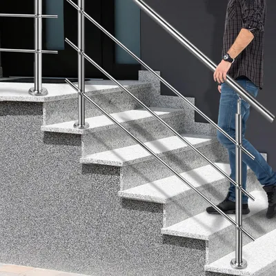 Produktbild von YZNAHRE Edelstahl Treppengeländer 160cm Handlauf Geländer Brüstung mit 2 Pfosten Bausatz Treppen für Innen und Außen, 3 Querstreben