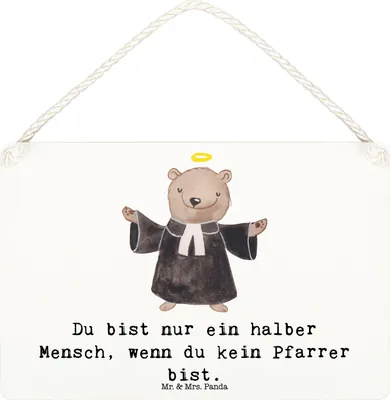Produktbild von Mr. & Mrs. Panda Wandbild Holz Pfarrer Herz DIN A6 - Weiß - Geschenk, Wandschild, kleine aufmerksamkeit, Holzschild, wandtafel, Türschild, Schild, Spruch, Kirche