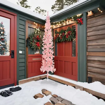 Obrázok produktu pre vidaXL Umelý polovičný vianočný stromček so stojanom Slim Pink 240 cm