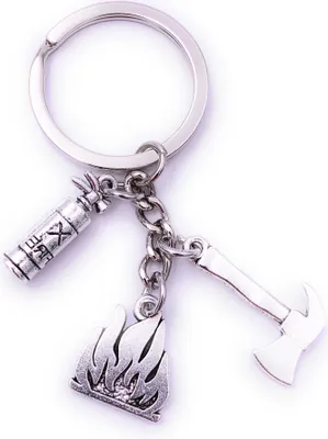 Produktbild von Onwomania Feuerlöscher Axt Feuer Tripple Schlüsselanhänger Keychain Silber Metall