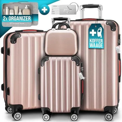 Immagine prodotto di Set da viaggio Rosé Goud composto da 4 pezzi con beauty case e lucchetto a combinazione