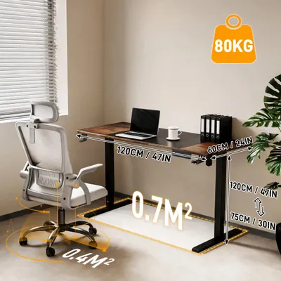 Productafbeelding van Verstelbaar bureau – Elektrisch verstelbaar sta bureau – 120 cm – Bruin – 3 geheugenfuncties – Botsingsbescherming – Metalen frame – Kabelmanagement