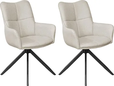 Produktbild von byLIVING Esszimmerstuhl 2er Set HAMILTON drehbar 360 Grad, Webstoff taupe, Metallgestell schwarz, Küchenstuhl mit Armlehnen, Maße: B 57, H 90, T 63 cm