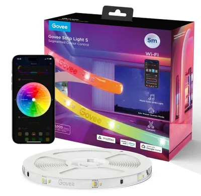 Produktbild von Govee H612A, Intelligenter Leuchtstreifen, Wi-Fi/Bluetooth, Weiß, 802.11b, 802.11g, Wi-Fi 4 (802.11n), Multi, 16000000 Farben