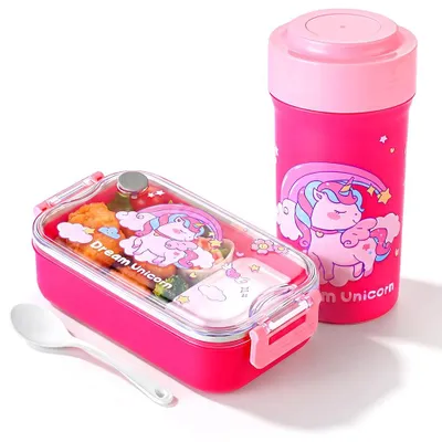 Bento-Lunchbox 800 ml, auslaufsicher, 2 Fächer, BPA-frei, rosa