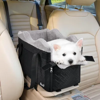 Produktbild von Mittelkonsole-Hundesitz für kleine Hunde bis 9 lbs, waschbar, mit Sicherheitsleine, Schwarz