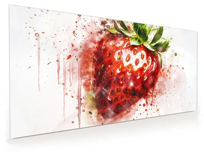 Produktbild von Küchenrückwand Spritzschutz Glas mit Motiv Erdbeerkunstwerk 40 x 40 cm
