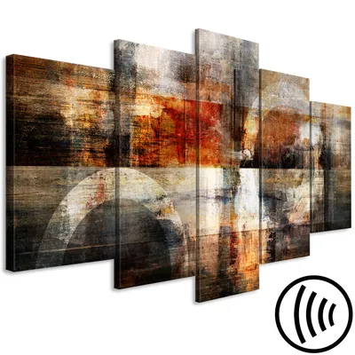Image de Tableau acoustique Abstrait 200 x 100 cm Tableaux Mousse acoustique Absorbeur acoustique haute performance Isolation acoustique Toile 5 pièces Tableau mural Acoustique intérieure Isolation acoustique Motifs géométriques Marron Gris a-A-0697-b-m