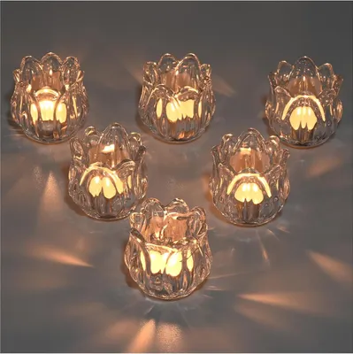 Produktbild von 6er Set Glas Teelichthalter, Tulpen Teelichtgl?ser fš¹r Tischdeko, Teelichter Glas Klein, Votivkerzenhalter fš¹r Weihnachten, Hochzeit und Heimdekoration (Klar)