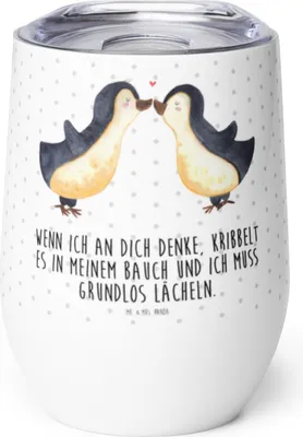 Produktbild von Mr. & Mrs. Panda Thermo Becher Pinguine Kuss - Weiß - Geschenk, Freund, glühwein tasse, glühweinbecher, Valentinstag, thermosbecher, Thermobecher, Hochzeitstag, kaffee