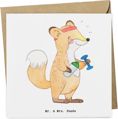Produktbild von Mr. & Mrs. Panda doppelkarte Fuchs Fitness - Weiß - Geschenk, Sport, Grußkarte, Fitnessstudio, Sportclub, Glückwunschkarte, Kraftsport, faltkarte, anlasskarte, Treiben