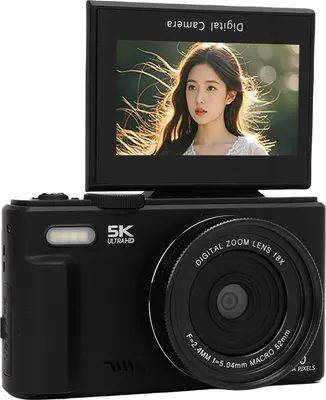 Obrázok produktu pre 5K 75MP digitálna kamera UHD AF automatické zaostrovanie 18x zoom WiFi webová kamera s 3-palcovým 180° otočným displejom s bleskom na natáčanie vlogov na cestách Čierna 64GB pamäťová karta