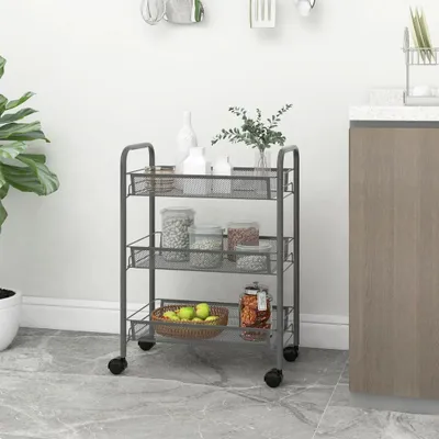 Produktbild von The Living Store Küchenwagen 3 Etagen Grau 46x26x64 cm Eisen