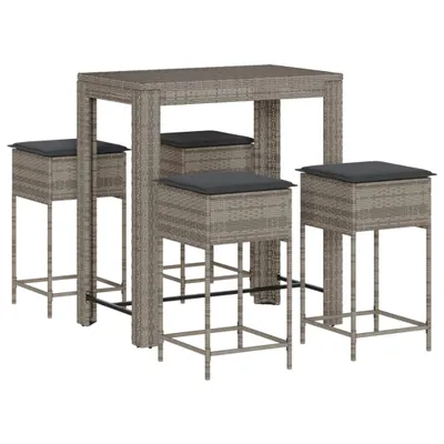 Produktbild von 5-tlg. Gartenbar-Set mit Kissen Grau Poly Rattan