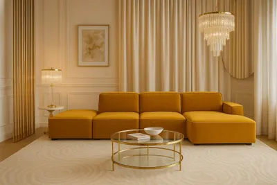 Produktbild von Kaiser Möbel Ecksofa Cursal L-Form + Hocker, Stoff Salvador, Gelb, Rechts