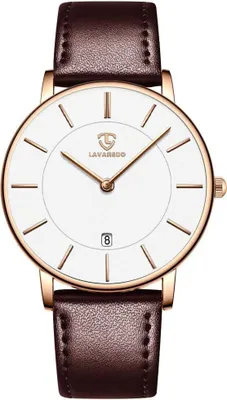 Produktbild von Herren Uhr Flache Analog Quarz Datumsanzeiger Klassisch Mode Wasserdicht Armbanduhr mit Leder Armband