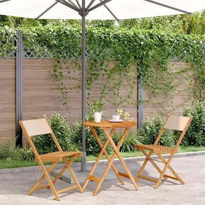 Imagen del producto de Conjunto de jardín de 3 piezas, color beige, con estructura de madera maciza y tapicería de tela, ideal para exteriores