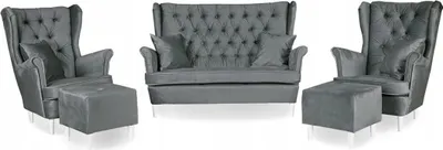 Produktbild von Family Meble Set aus Sofa + 2 Sessel + 2 Hocker Gaja 2-Sitzer Sofa Couch Freistehendes Lounge Sofa Bequem zum Entspannen Wohnzimmer Büro (Monolith 92)