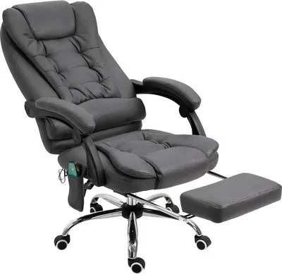 Image de Chaise de bureau Fortuna Lai avec fonction massage et chauffage, ergonomique, 6 points de massage, repose-pieds, télécommande, polyester, 65 x 160 x 104 cm, gris