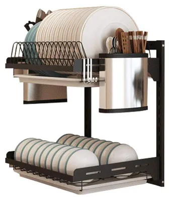 Abtropfgestell aus Edelstahl, 2-lagig, 41,2x26,6x40,5 cm, schwarz