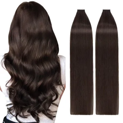 Image de Extensions à ruban, cheveux naturels, brun foncé, 40 pièces, 40 cm, cheveux humains Remy, 100g