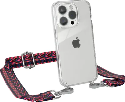 Produktbild von EAZY CASE Handykette - Verstellbarer Trageriemen kompatibel mit Apple iPhone 15 Pro, Handykordel mit transparenter Silikon-Hülle, Band in Rosa