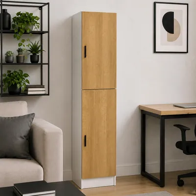 Produktbild von VCM Mehrzweckschrank mit 2 Drehtüren, H. 183 x B. 38 x T. 32 cm, Wohnzimmerschrank, Büroschrank und Aufbewahrungsschrank mit 5 Fächer - Dilos