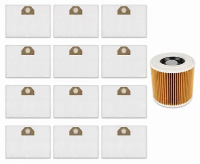 Produktbild von Staubsaugerbeutel 12/24 Stück + Filter Set für Nass-Trockensauger WD3 WD3 P WD2 Plus WD4 WD5 WD6 MV3 MV4 MV5 MV6 SE4001 SE4002 KWD1 KWD2, Vlies, KI-generiertes Bild