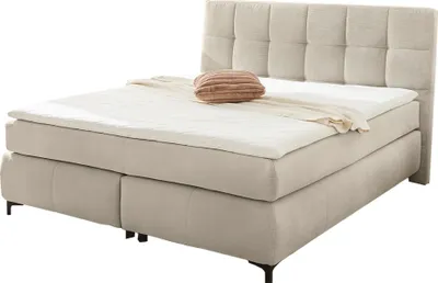 Produktbild von Boxspringbett 180 x 200 cm beige Feincord mit 6 cm Kaltschaum Topper - BEATRICE - Die Möbelfundgrube