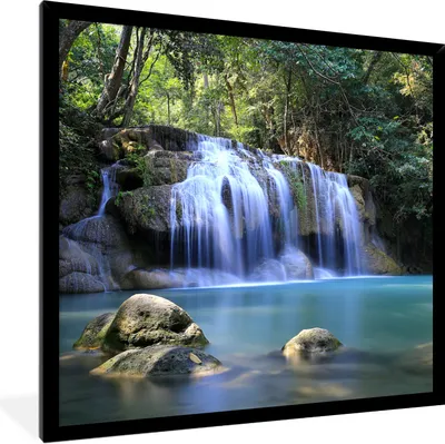 Produktbild von MuchoWow® Gerahmtes Poster Felsen unter den Wasserfällen des Erawan-Nationalparks 40x40 cm - Poster mit Schwarzem Bilderrahmen Wandposter Rahmen Foto Bilder - Mit Rahmen - Wanddekoration Schlafzimmer