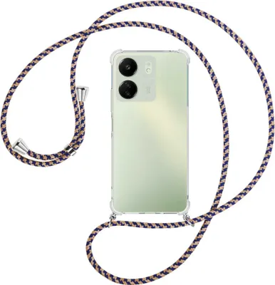 Produktbild von Handykette Backcover-Schutzhülle mit Band (Metall silberfarben) für Xiaomi Redmi 13C (6.71'') - blau+beige