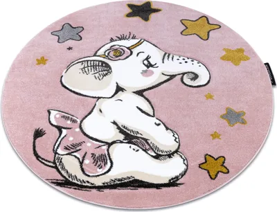 Image de Tapis PETIT ELEPHANT L'ÉLÉPHANT ÉTOILE cercle rose rose cercle 140 cm