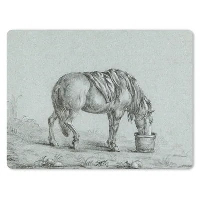Produktbild von MuchoWow® Mauspad Mousepad Pferd frisst aus einem Trog - Gemälde von Jean Bernard 40x30 cm - Mousepads - Maus Mat - Pad - Mausunterlage - Anti Rutsch