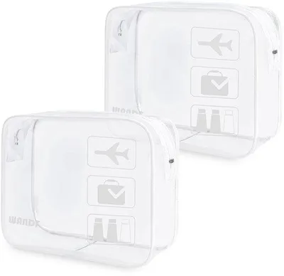 Image de Sacs de voyage transparents, sacs de voyage transparents pour liquides, trousse de toilette transparente, accessoires de voyage, trousses de toilette transparentes pour femmes et hommes (lot de 2, blanc)