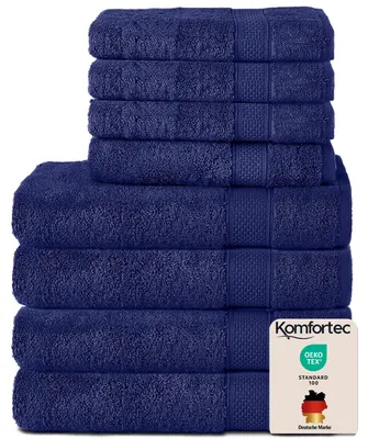Immagine prodotto di Set di 8 asciugamani in cotone al 100%, composto da 4 asciugamani da bagno di 70x140 cm e 4 asciugamani di dimensioni 50x100 cm, in spugna, morbidi, grandi, di colore blu navy