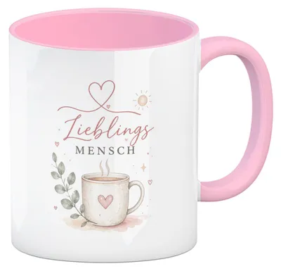 Produktbild von Kaffeebecher in rosa Lieblingsmensch - Tasse mit Herz und Spruch Mit Spruch: