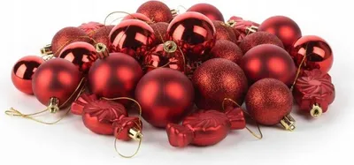 Produktbild von Set aus 32 Christbaumkugeln mit rotem Stern und Bonbonverzierungen