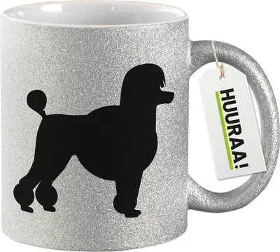 Produktbild von Huuraa Glitzertasse Pudel Silhouette 330ml Silber Keramik Kaffeebecher Geschenkidee