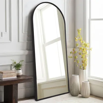 Zdjęcie produktu dla Lustro ścienne, czarne, o wymiarach 120 x 40 cm, z aluminiową, zakrzywioną ramą