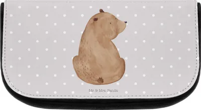 Produktbild von Mr. & Mrs. Panda Kulturbeutel Bär Schulterblick - Grau Pastell - Geschenk, Weltansicht, Motivation, Make-up Organizer, kulturtäschchen, Teddy, aufbewahrungstasche, Bären