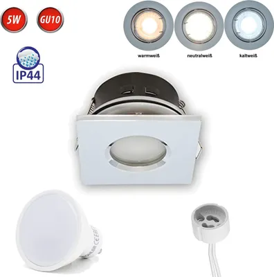 Productafbeelding van LED-lijnstropverlichting, IP44, inbouwframe, waterdichte inbouwspot, lamp, spot, vierkant, chroom, aluminium, fitting GU10, 5W, warmwit licht