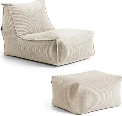 Produktbild von Mokebo Indoor XL Pouf Der Ruhestifter Cordstoff Beige Fußhocker Sitzsack Hocker