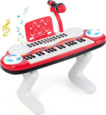 Produktbild von 37 Tasten Kinderklavier, Klaviertastatur, Elektronisches Keyboard mit Mikrofon & Z-Staender, Spielzeug Klavier Mini, Digitalpiano mit Licht für Kinder ab 18 Monaten (Rot)