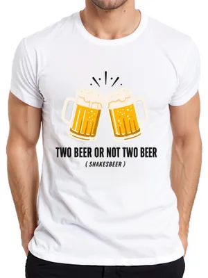 Productafbeelding van T-shirt met de tekst "Twee biertjes of niet twee biertjes? Shakesbeer. Lachen. Drinken. Café. Alcohol. Heren. Wit, maat XXL."