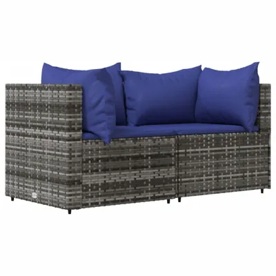 Image de vidaXL Canapé d'angle de jardin avec coussins 2 pcs. Gris Poly Rattan