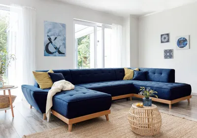 Image de MIUFORM Dazzling Daisy - Canapé d'angle avec fonction lit et coffre de lit U-FORM DROITE - 330x190cm - Bleu marine - Canapé-lit Canapé