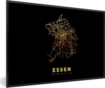 Produktbild von MuchoWow® Gerahmtes Poster Karte - Essen - Karte - Gold - Stadtplan 30x20 cm - Poster mit Schwarzem Bilderrahmen Wandposter Rahmen Foto Bilder - Kunstdruck - Bild-Poster