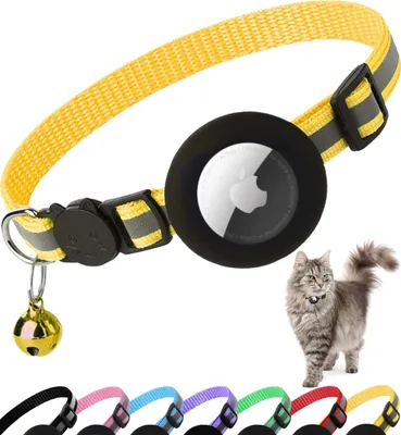 Produktbild von Halsband für Katzen mit AirTag-Halterung – Reflektierend – Gelb